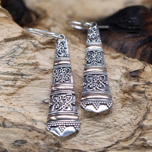 Silver and Gold Tribal Drop Earrings