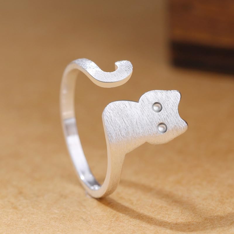 Silver 925 Frosted Cat Adjustable Ring | Ashton and Finch