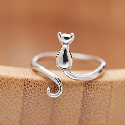 Silver Cat Adjustable Ring | Ashton and Finch