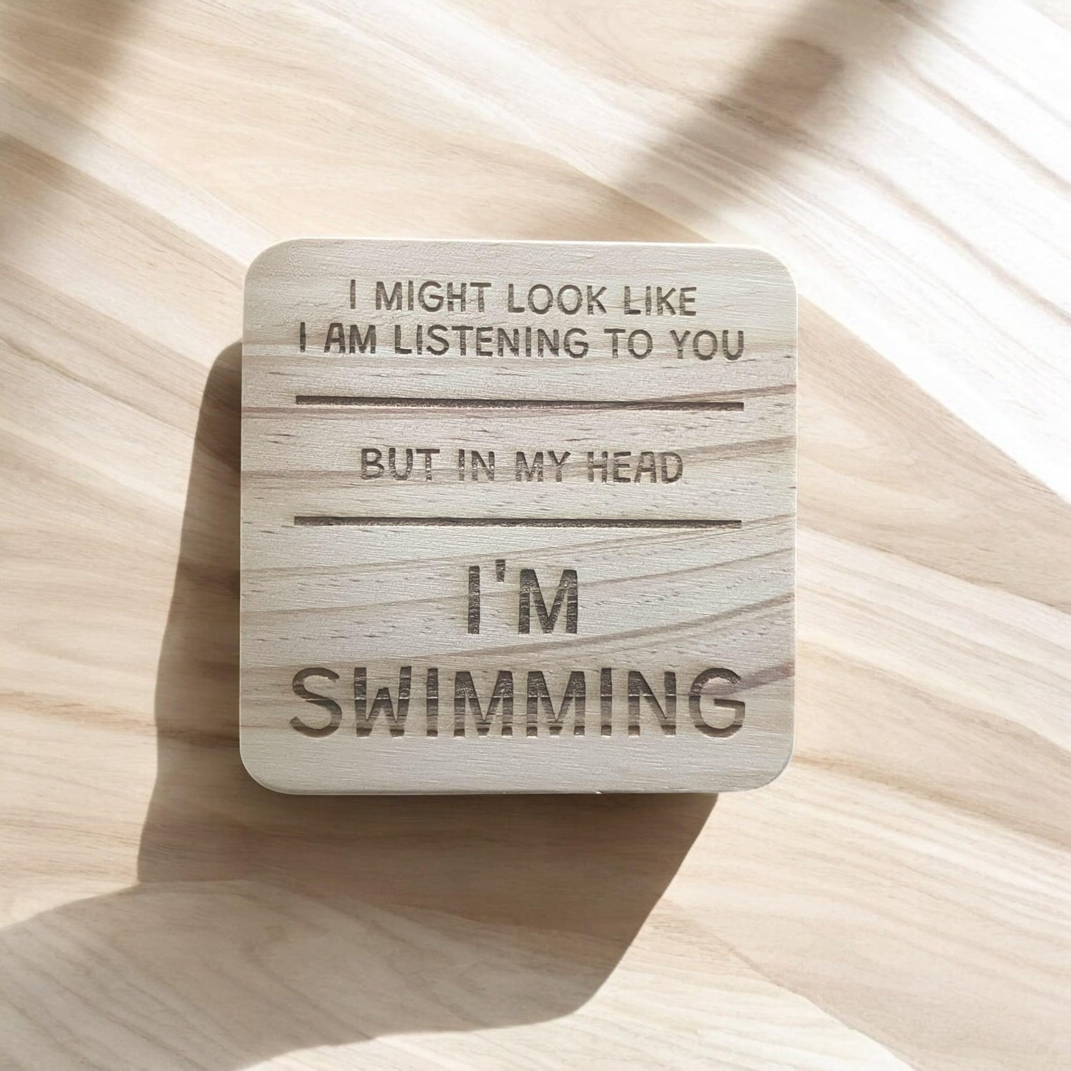 Swimming Coaster – I’d Rather Be Swimming – Engraved Wooden Coaster