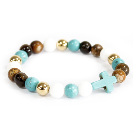 Turquoise Cross and Royal Beads Gemstone Bracelet