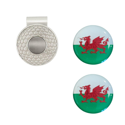 Welsh Flag Golf Hat Clip with 2 Ball Markers – Red Dragon Golf Gift