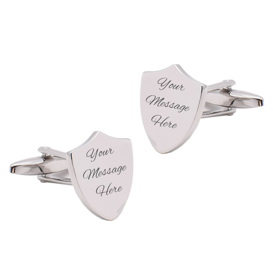 Personalised Shield Cufflinks Engraved Classic Shape Design