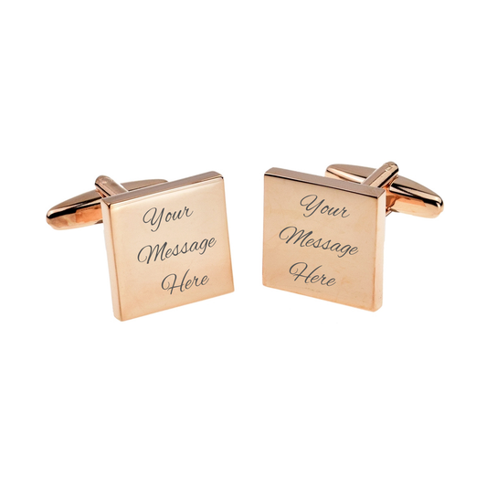Plain Rose Gold Square Cufflinks 17Mm Engravable