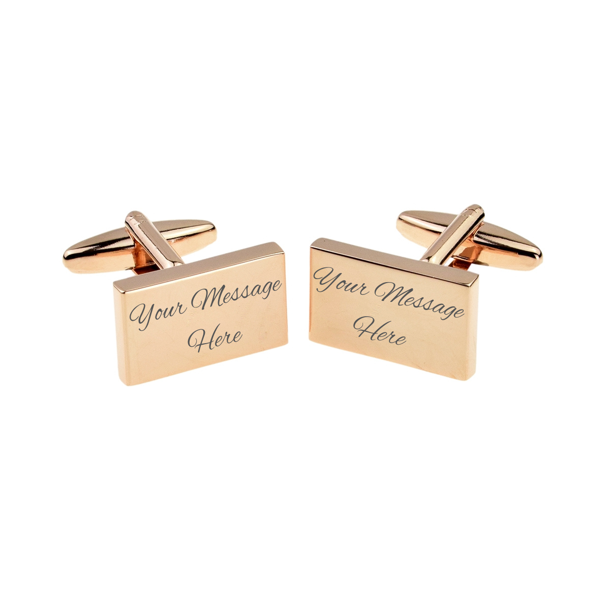 Personalised Rose Gold Rectangle Cufflinks Engraved Modern Style