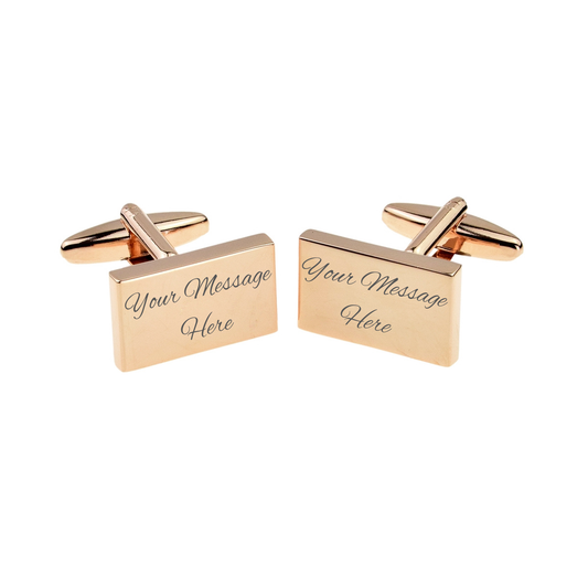 Personalised Rose Gold Rectangle Cufflinks Engraved Modern Style