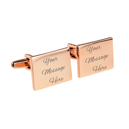 Plain Rose Gold Rectangle Cufflinks Engravable 20 X 15Mm