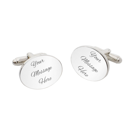 Personalised Oval Cufflinks Engraved Classic Smooth Design