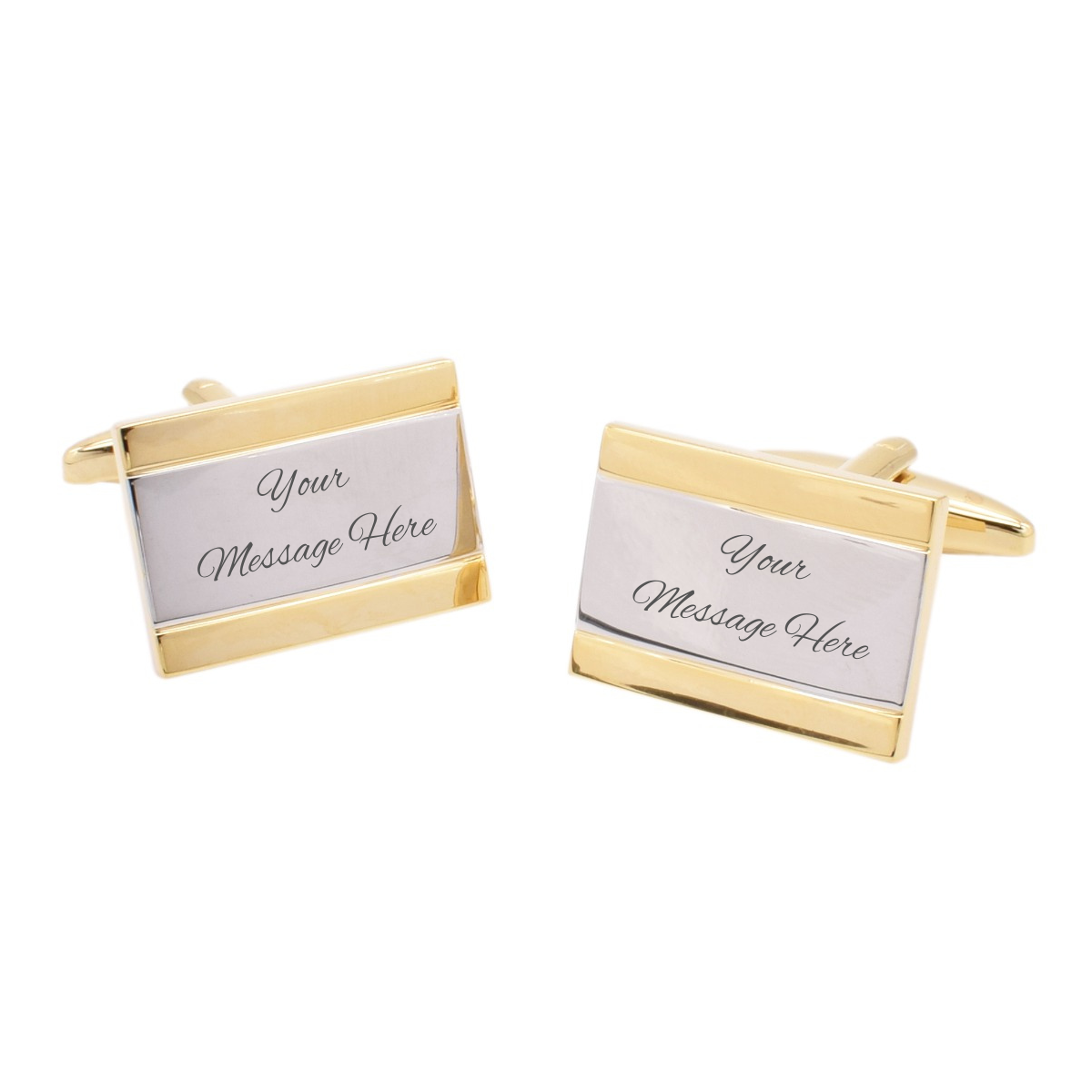Personalised Two Tone Rectangle Cufflinks Engraved Smart Style