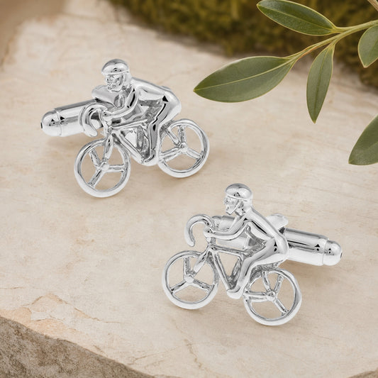 Racing Cyclist Cufflinks in a themed setting