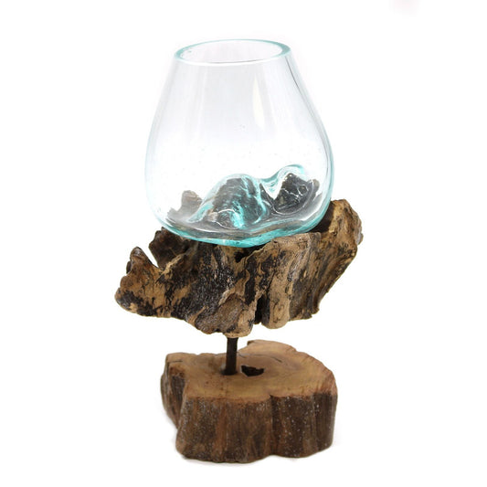 Molten Glass Medium Bowl on Wood with Stand