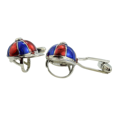 Red Blue & Silver Jockeys Riding Hat / Helmet Cufflinks | Ashton and Finch