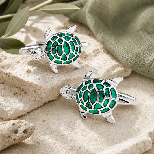 Green Turtle Cufflinks in a themed setting