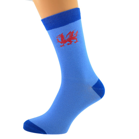 Two Tone Blue Unisex Socks Welsh Wales Red Dragon| Ashton and Finch