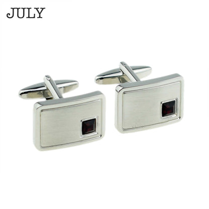 Birthstone Anniversary Cufflinks – Light Brushed Rhodium Plated Men's Formal Accessories