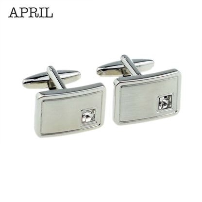 Birthstone Anniversary Cufflinks – Light Brushed Rhodium Plated Men's Formal Accessories