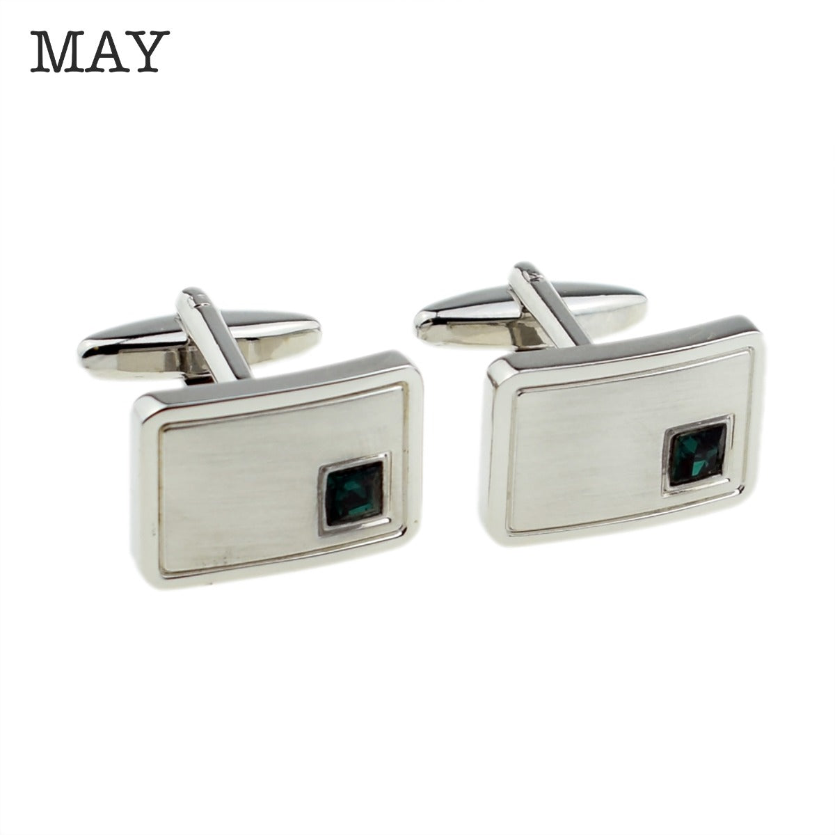 Birthstone Anniversary Cufflinks – Light Brushed Rhodium Plated Men's Formal Accessories