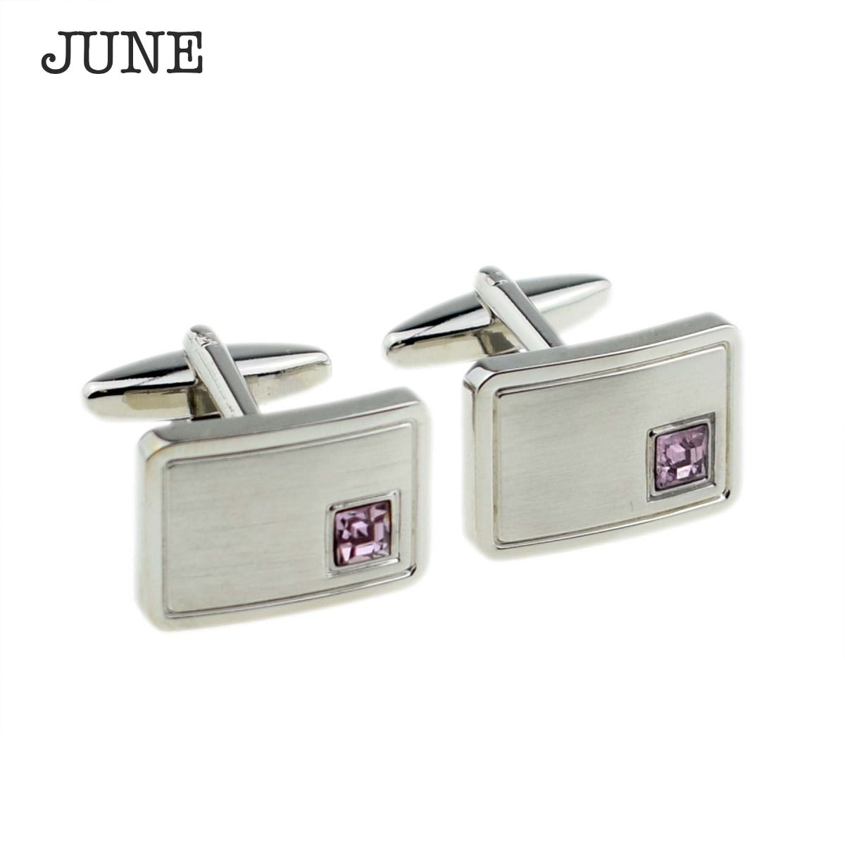 Birthstone Anniversary Cufflinks – Light Brushed Rhodium Plated Men's Formal Accessories