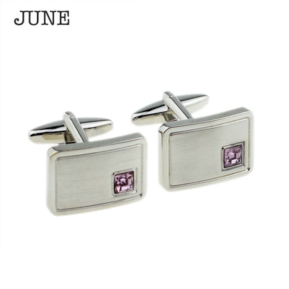 Birthstone Anniversary Cufflinks – Light Brushed Rhodium Plated Men's Formal Accessories
