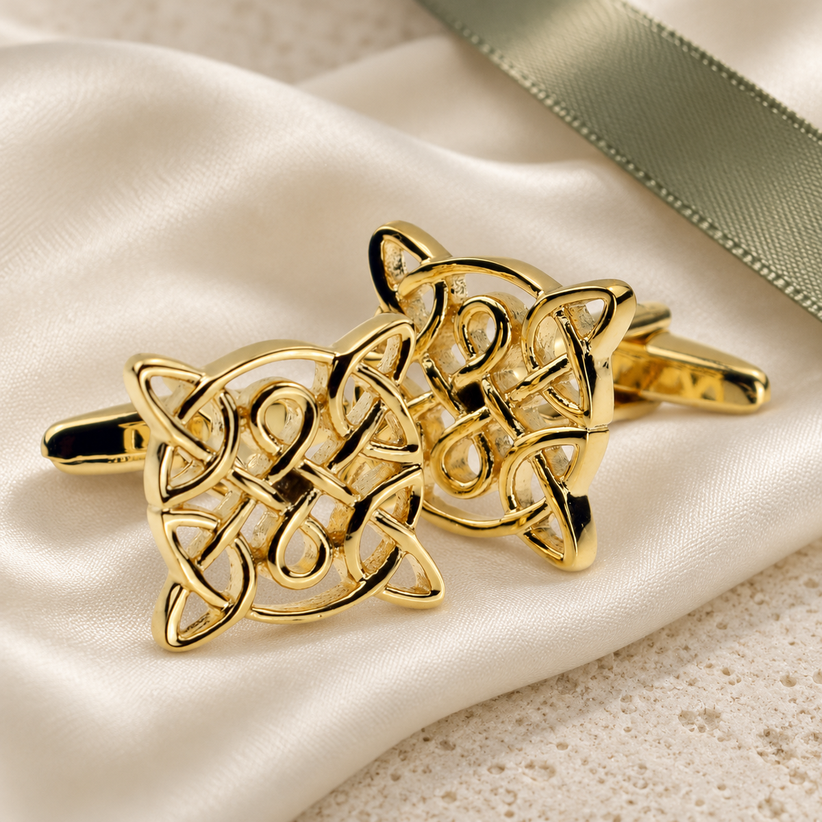 Celtic Design Gold Plated Cufflinks in a muted gift setting