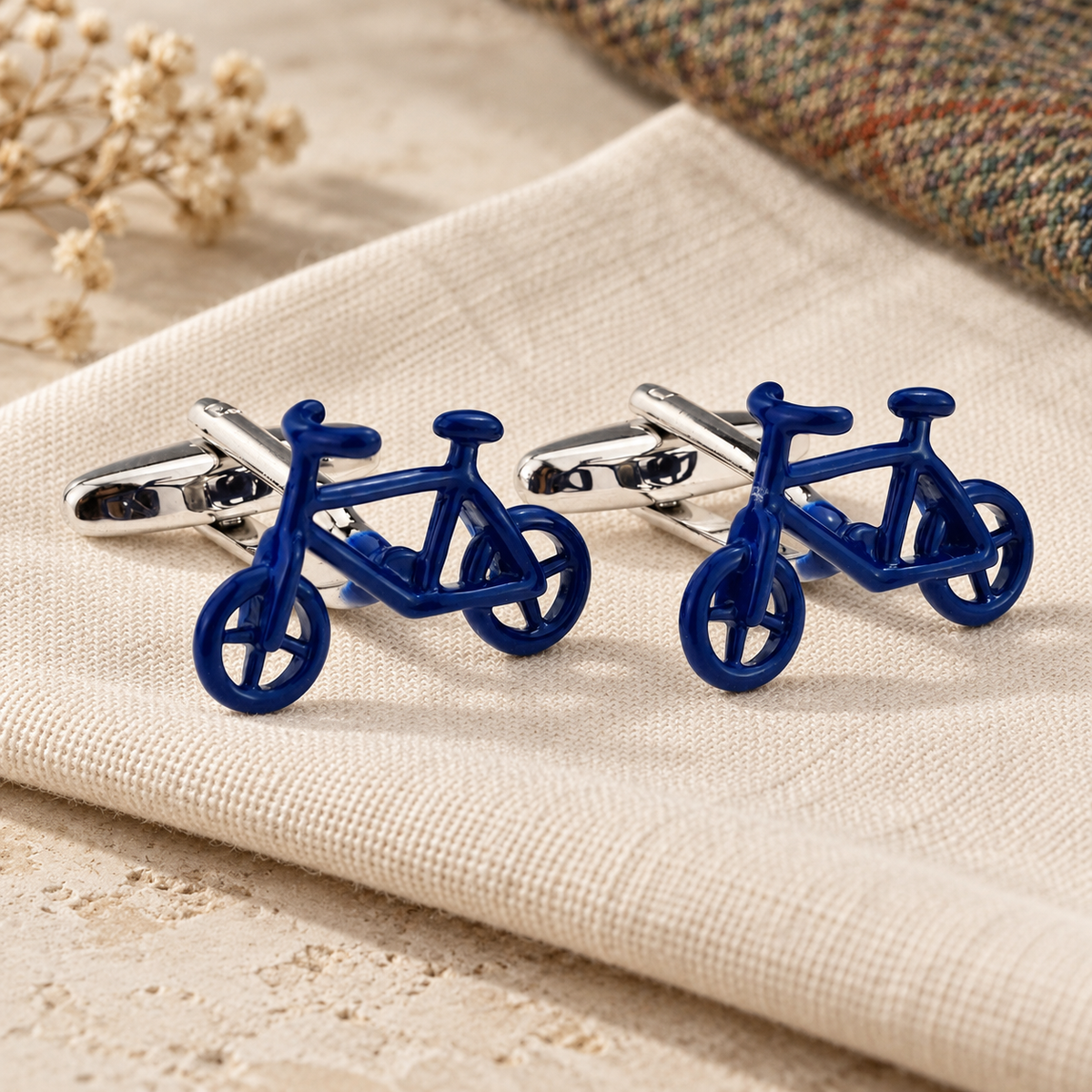 Cycling Cufflinks in a muted gift setting