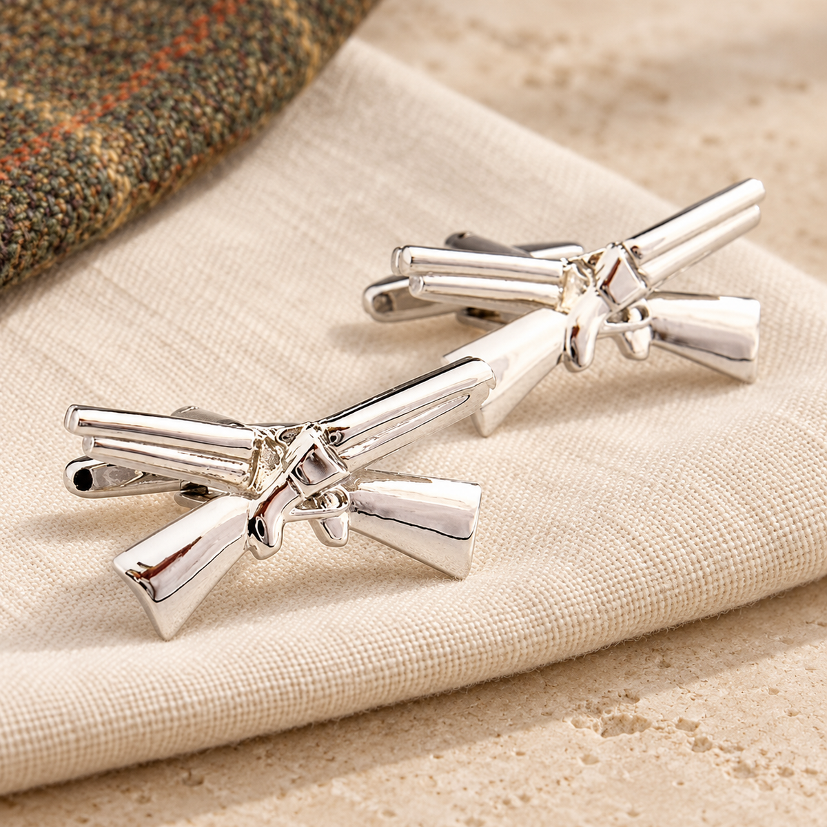 Double Barrel Shotgun Cufflinks in a muted gift setting