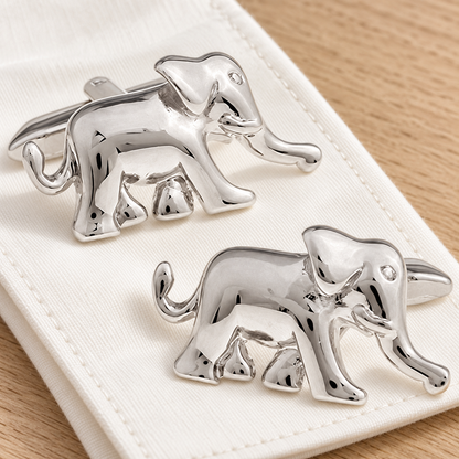 Indian Elephant Cufflinks in a muted gift setting