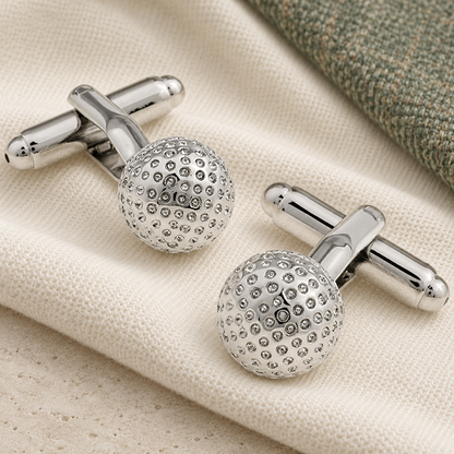 Silver Golf Ball Cufflinks in a muted gift setting