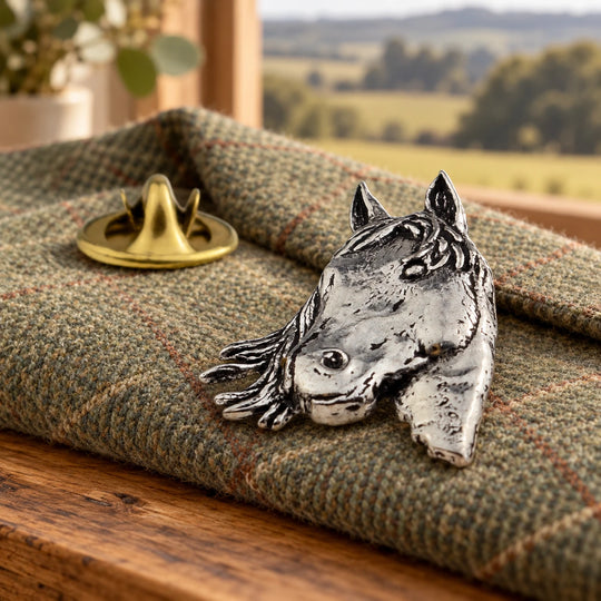 Horses Head English Pewter Lapel Pin Badge 1