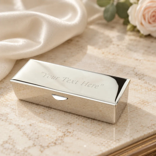 Personalised Silver Finish Lipstick Holder with Mirror in a muted gift setting