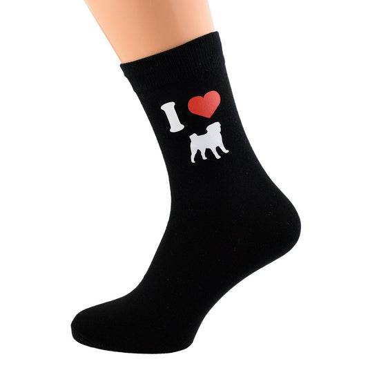 I Love Pugs Mens Black Socks| Ashton and Finch