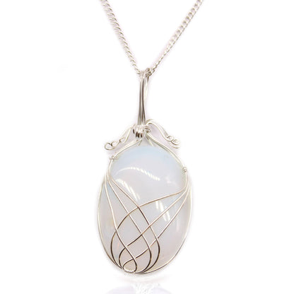 Opalite Necklace – Swirl Wrapped Gemstone Pendant