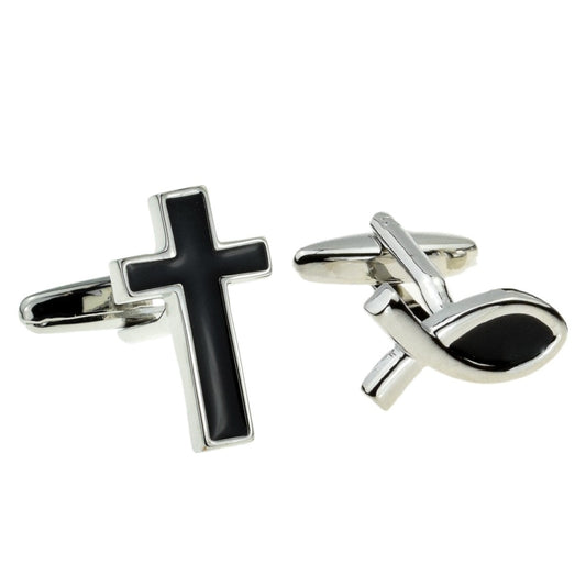 Religious Cross & Ichthus Fish Mixed Pair of Cufflinks | Ashton and Finch