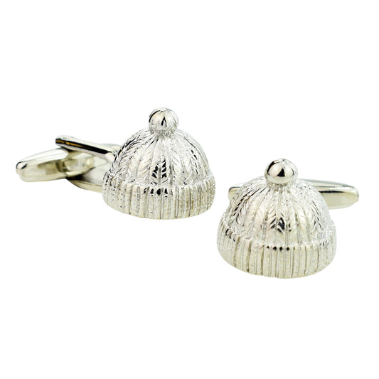 Rhodium Plated Bobble Hat Cufflinks | Ashton and Finch