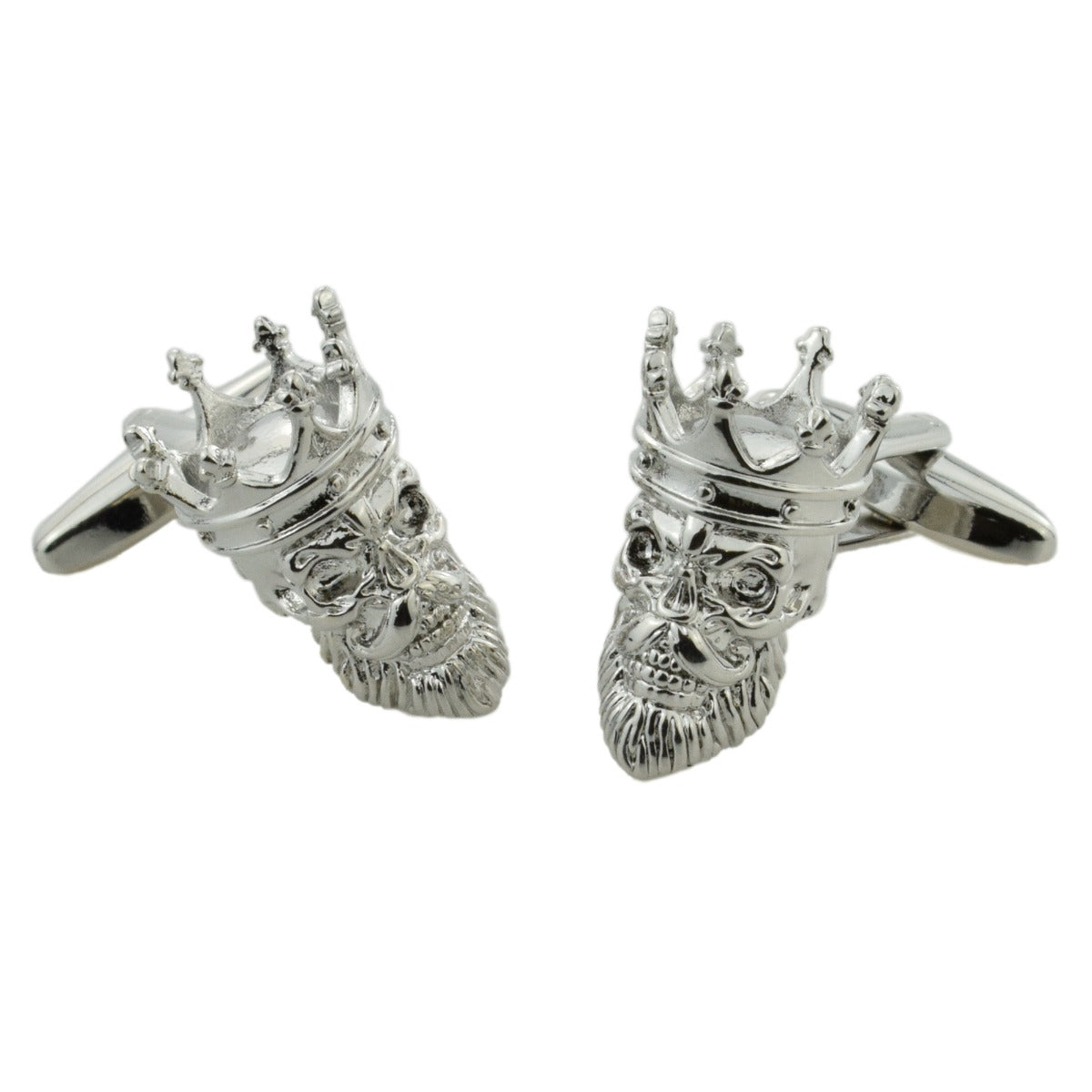 Rhodium Plated Skull with Beard and Crown Design Cufflinks | Ashton and Finch