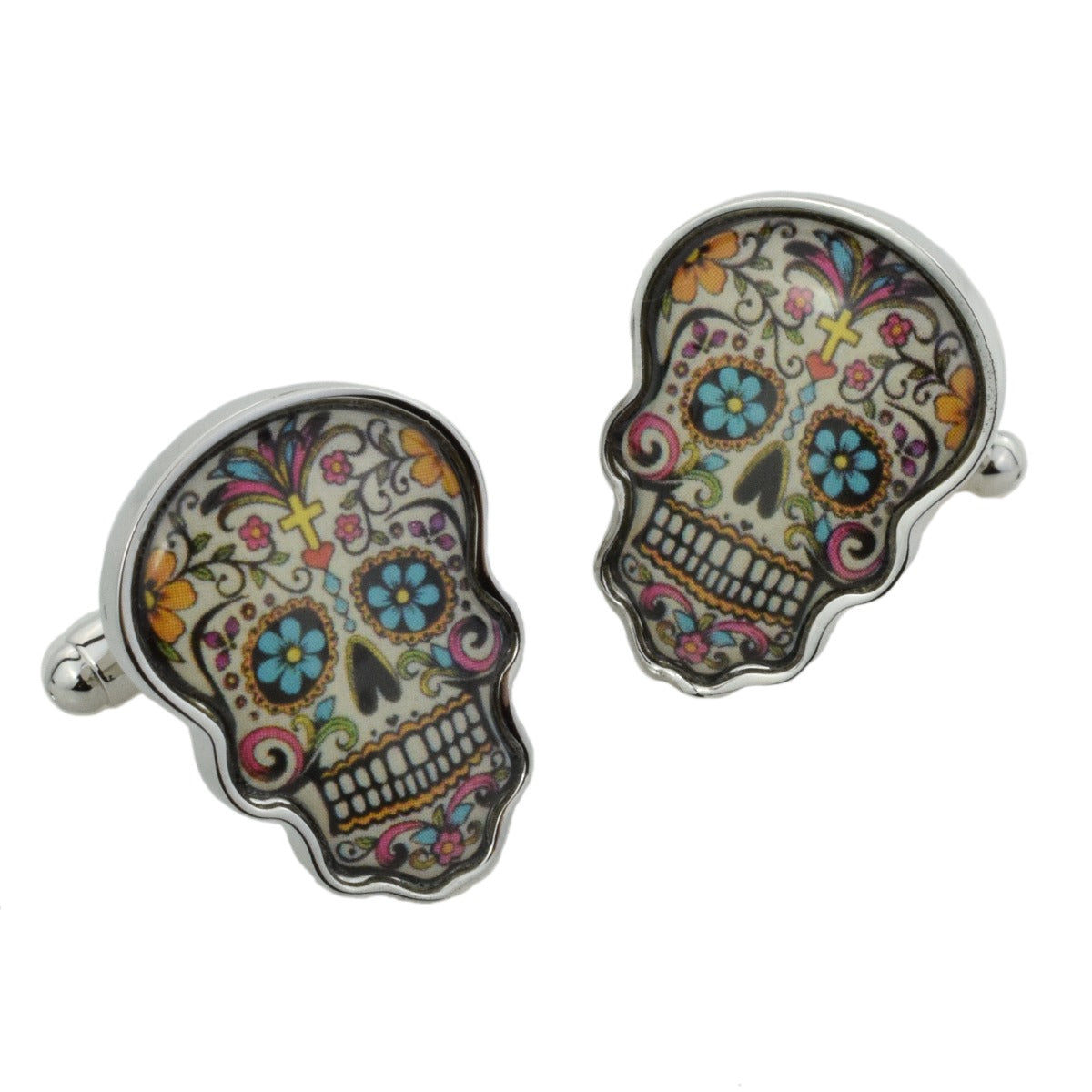 Coloured Skull Rhodium Plated Cufflinks | Ashton and Finch