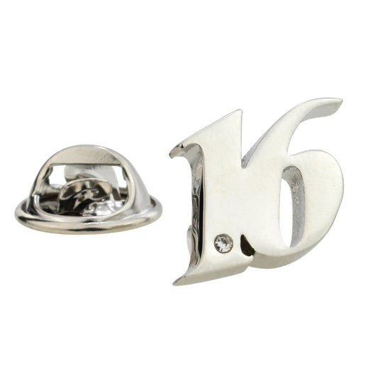 Rhodium Plated 16 Lapel Pin Badge with crystal decoration (AJTP01)