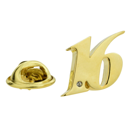 Gold Plated 16 Lapel Pin Badge with crystal decoration (AJTP02)