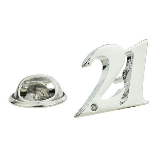 Rhodium Plated 21 Lapel Pin Badge with crystal decoration (AJTP05)