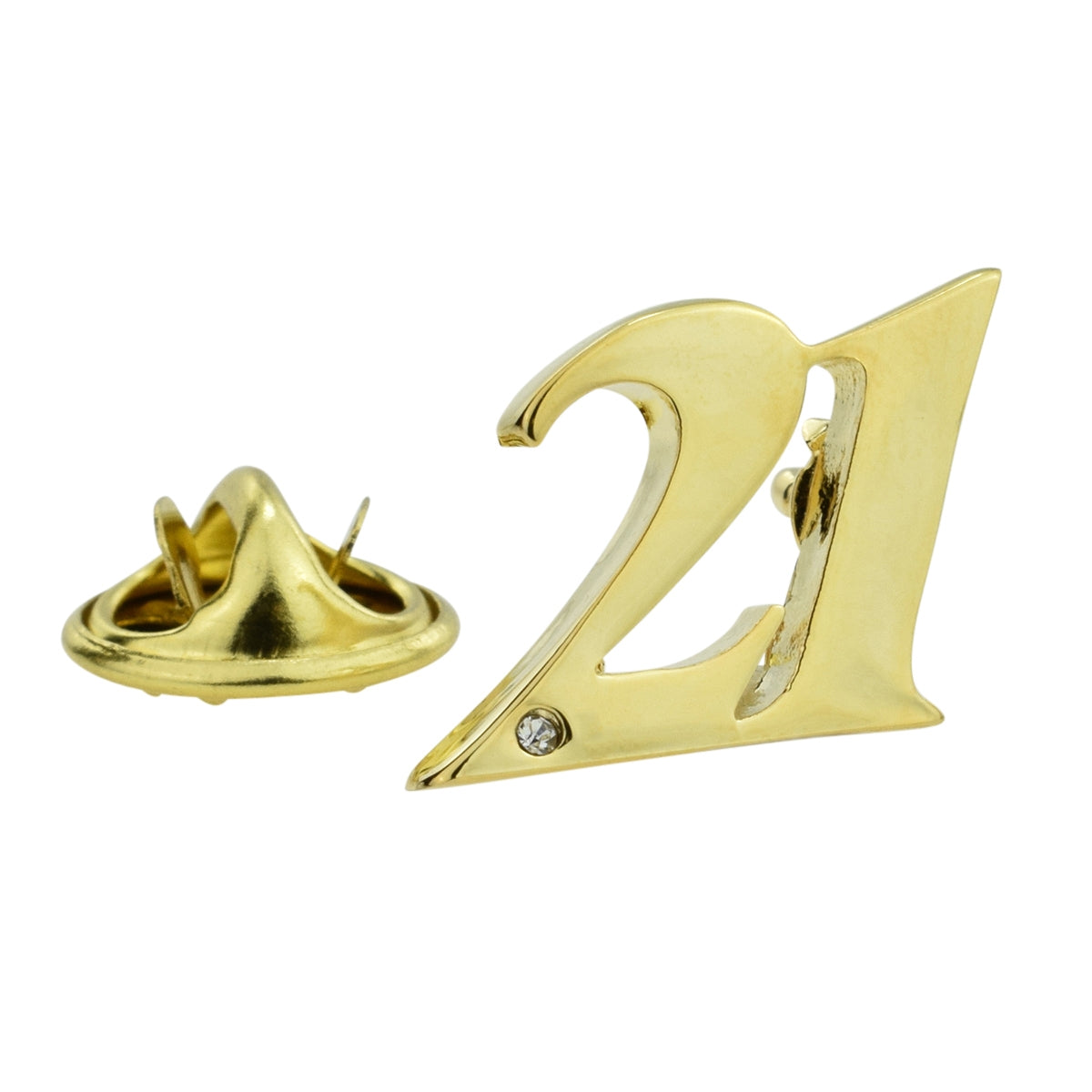 Gold Plated 21 Lapel Pin Badge with crystal decoration (AJTP005A)