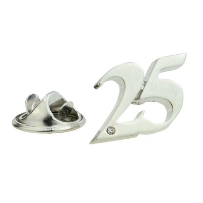 Rhodium Plated 25 Lapel Pin Badge with crystal decoration (AJTP07)