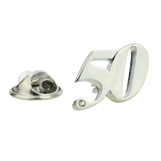 Rhodium Plated 50 Lapel Pin Badge with crystal decoration (AJTP12)