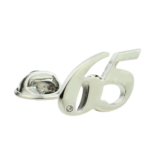 Rhodium Plated 65 Lapel Pin Badge with crystal decoration