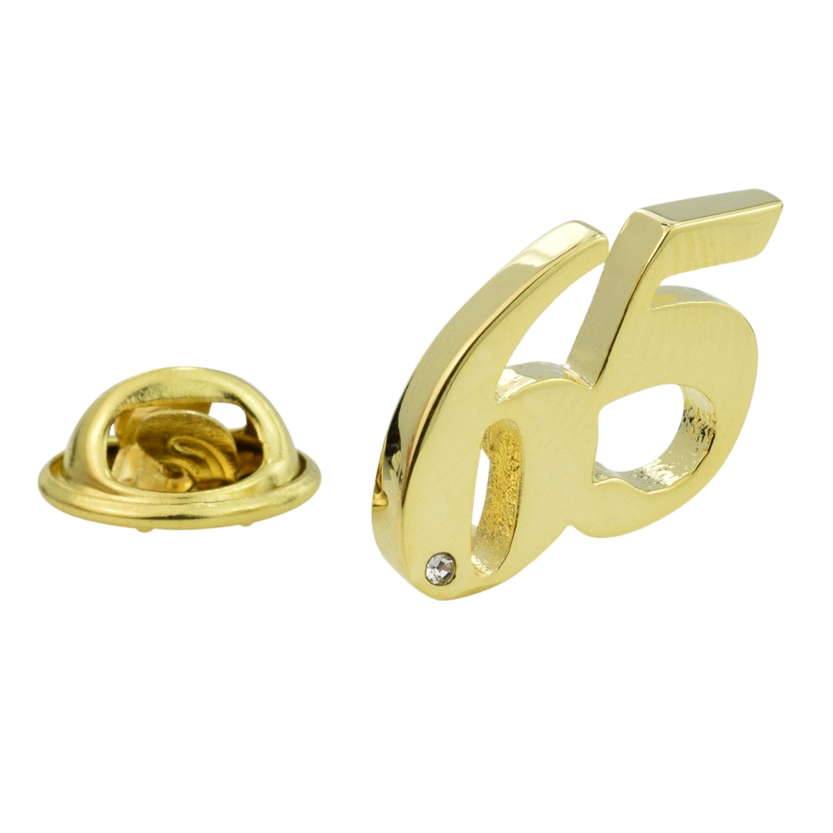 Gold Plated 65 Lapel Pin Badge with crystal decoration (AJTP17)