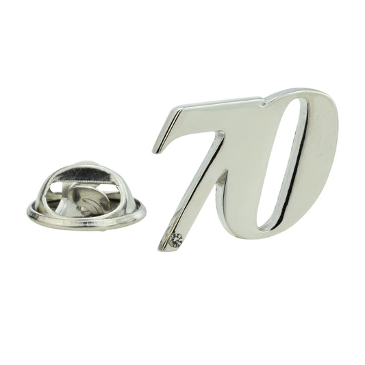 Rhodium Plated 70 Lapel Pin Badge with crystal decoration (AJTP18)