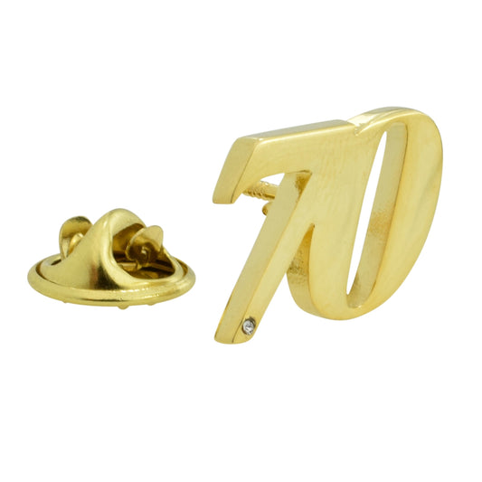Gold Plated 70 Lapel Pin Badge with crystal decoration (AJTP19)