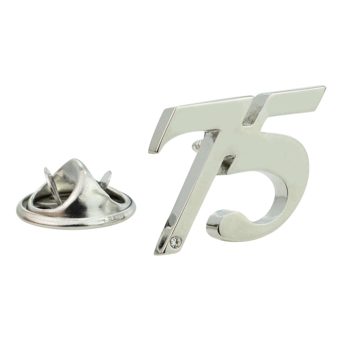 Rhodium Plated 75 Lapel Pin Badge with crystal decoration