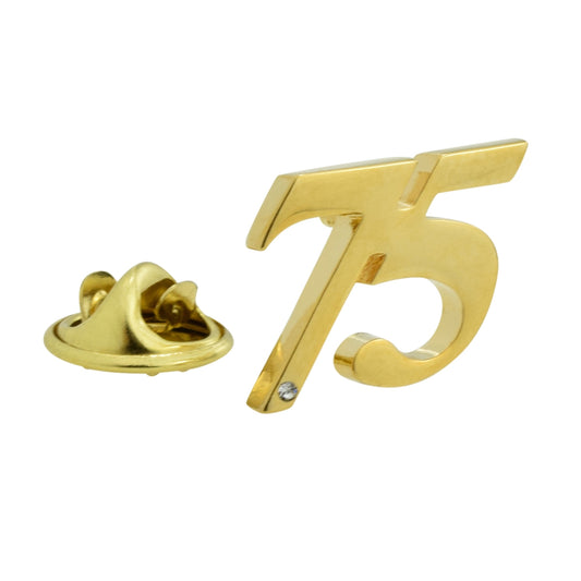 Gold Plated 75 Lapel Pin Badge with crystal decoration (AJTP21)