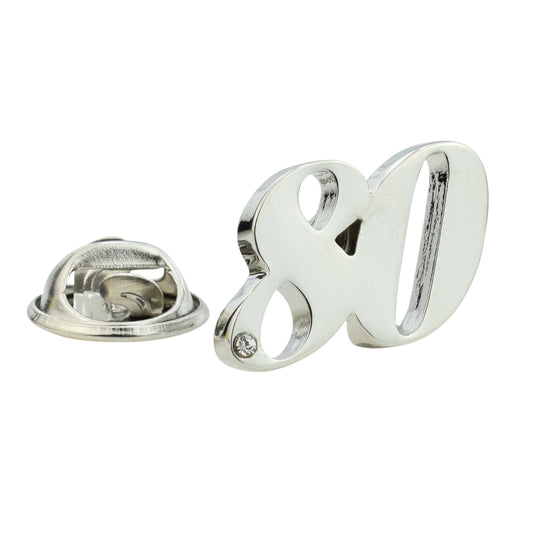 Rhodium Plated 80 Lapel Pin Badge with crystal decoration (AJTP22)
