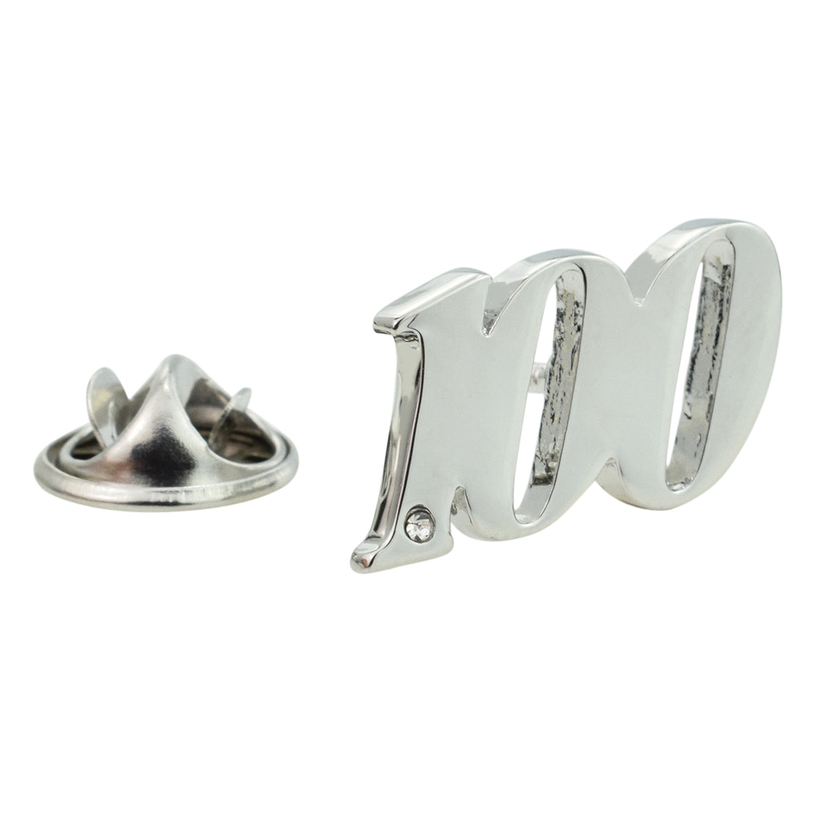 Rhodium Plated 100 Lapel Pin Badge with crystal decoration (AJTP26)
